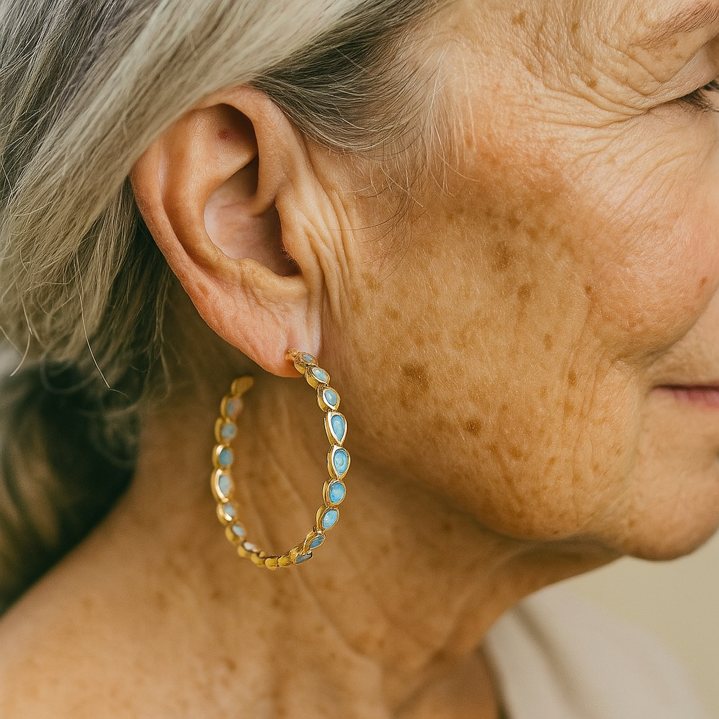 Blue Opal Gold Earrings