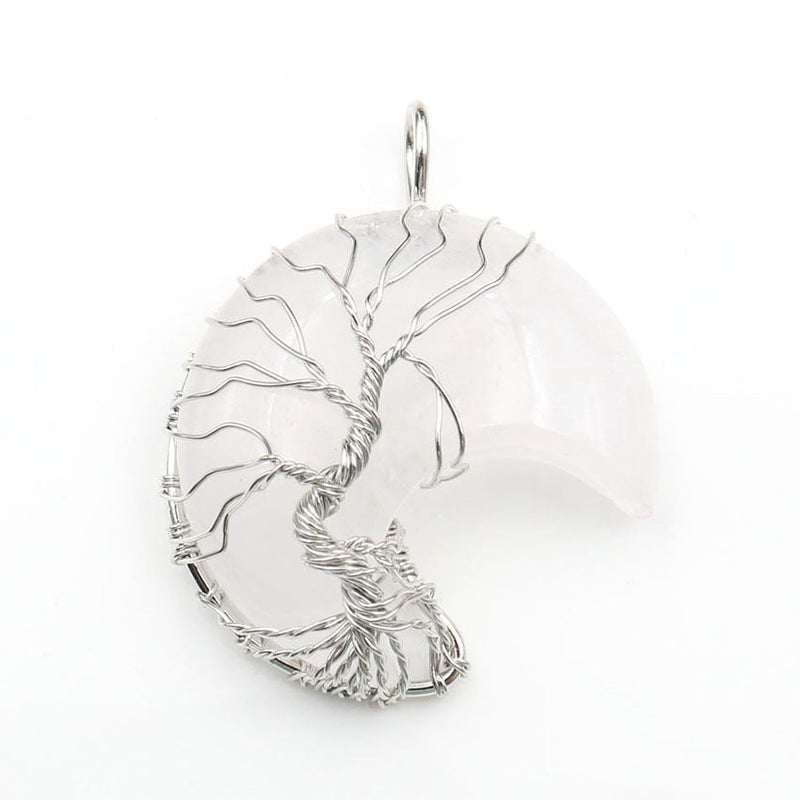 Moon Crystal Tree of Life Pendant Necklace Accessories