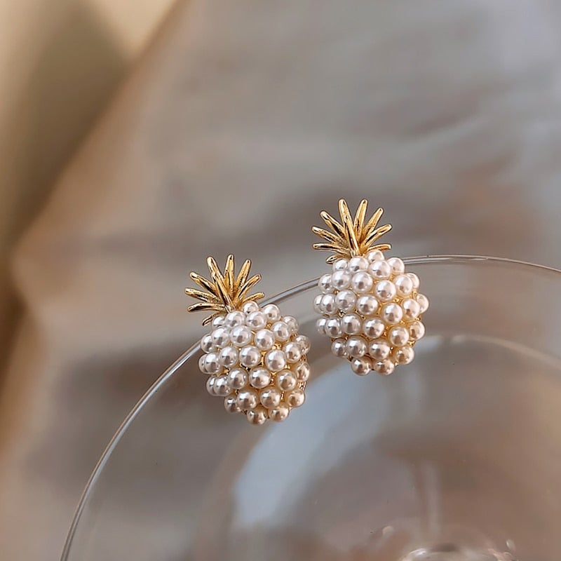 Tropical Pineapple and Pearl Encrusted Earrings