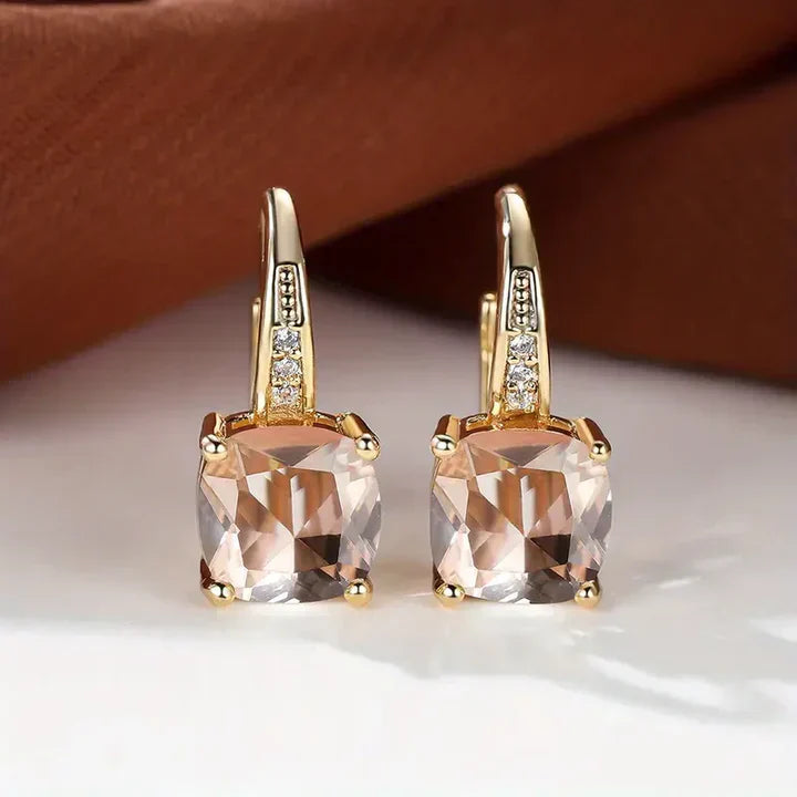 Mystic Gemstone Stone Hoop Gold Earrings