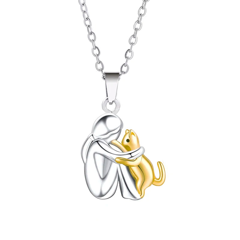Cat Hug Pendant Necklace