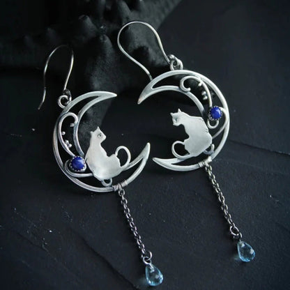 Blue Zirconia Cat Earrings in Silver