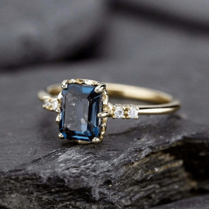 Gold Ring With Blue Crystal