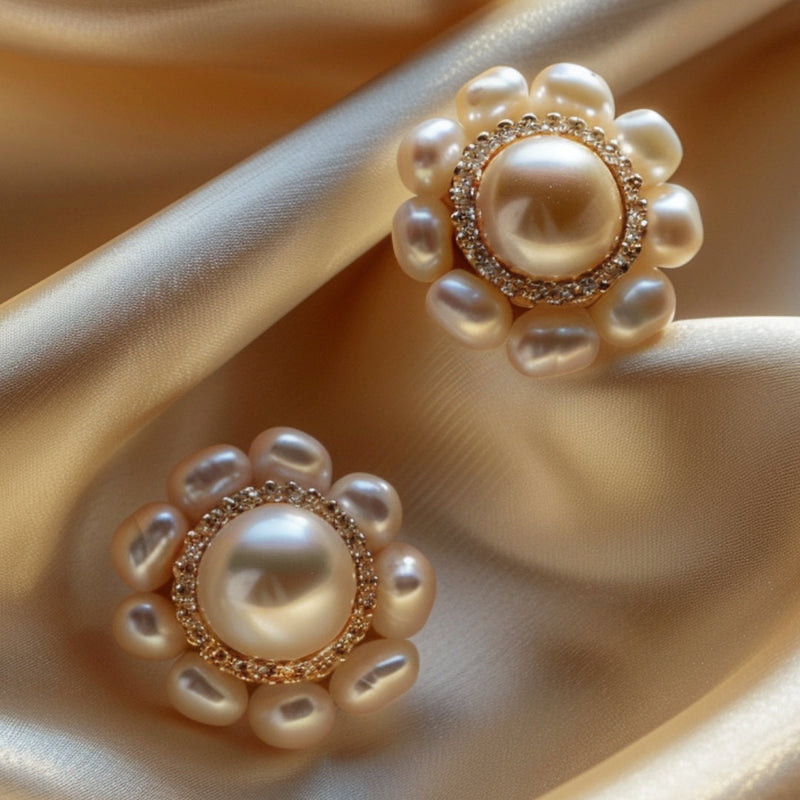 Rounded Blossom Pearl Earrings