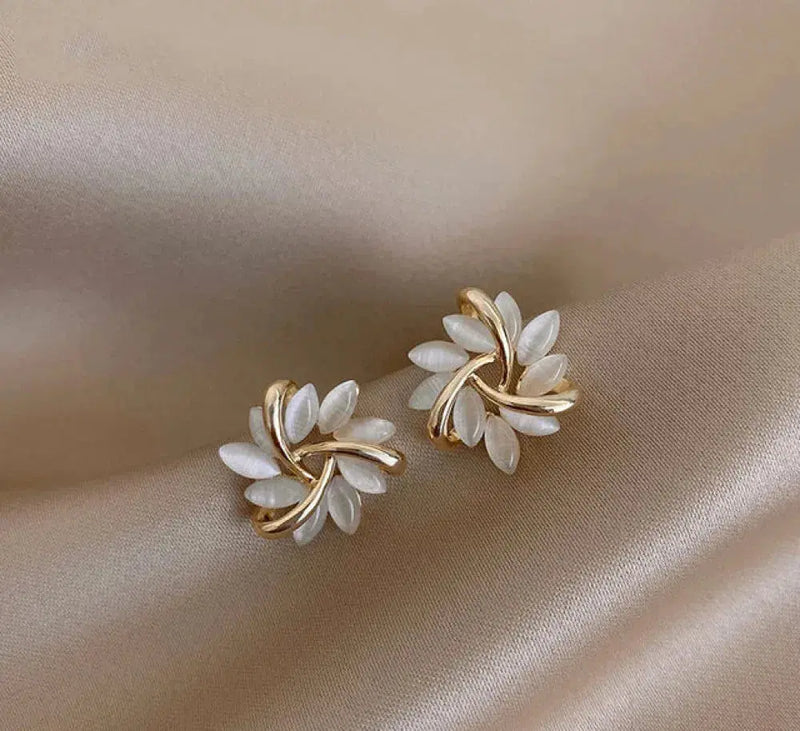 And Exquisite Opal Petal Circle Stud Earrings in Gold