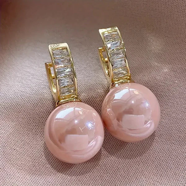 1+1 Offer: Pink Pearl Zirconia Gold Earrings + Humming Bird Red Necklace